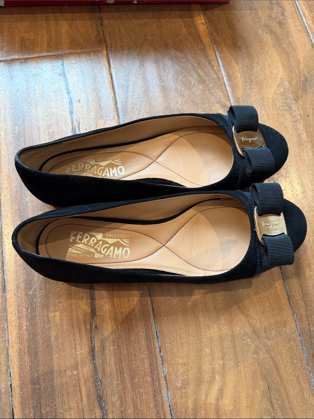 Salvatore Ferragamo Black Grosgrain Vara Bow Velvet Flats